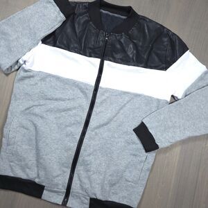 Men Faux Leather Color Block Bomber Jacket Trio
